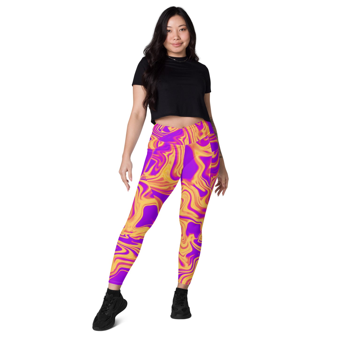 Cosmic Flow Women's Recycled Crossover Leggings With Pockets - FLAKOUT