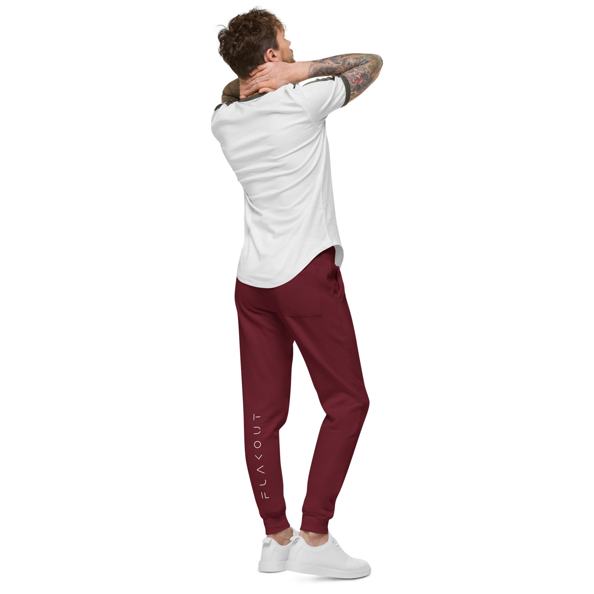 FLAKOUT Logo Back Leg Unisex Fleece Sweatpants - Maroon - FLAKOUT