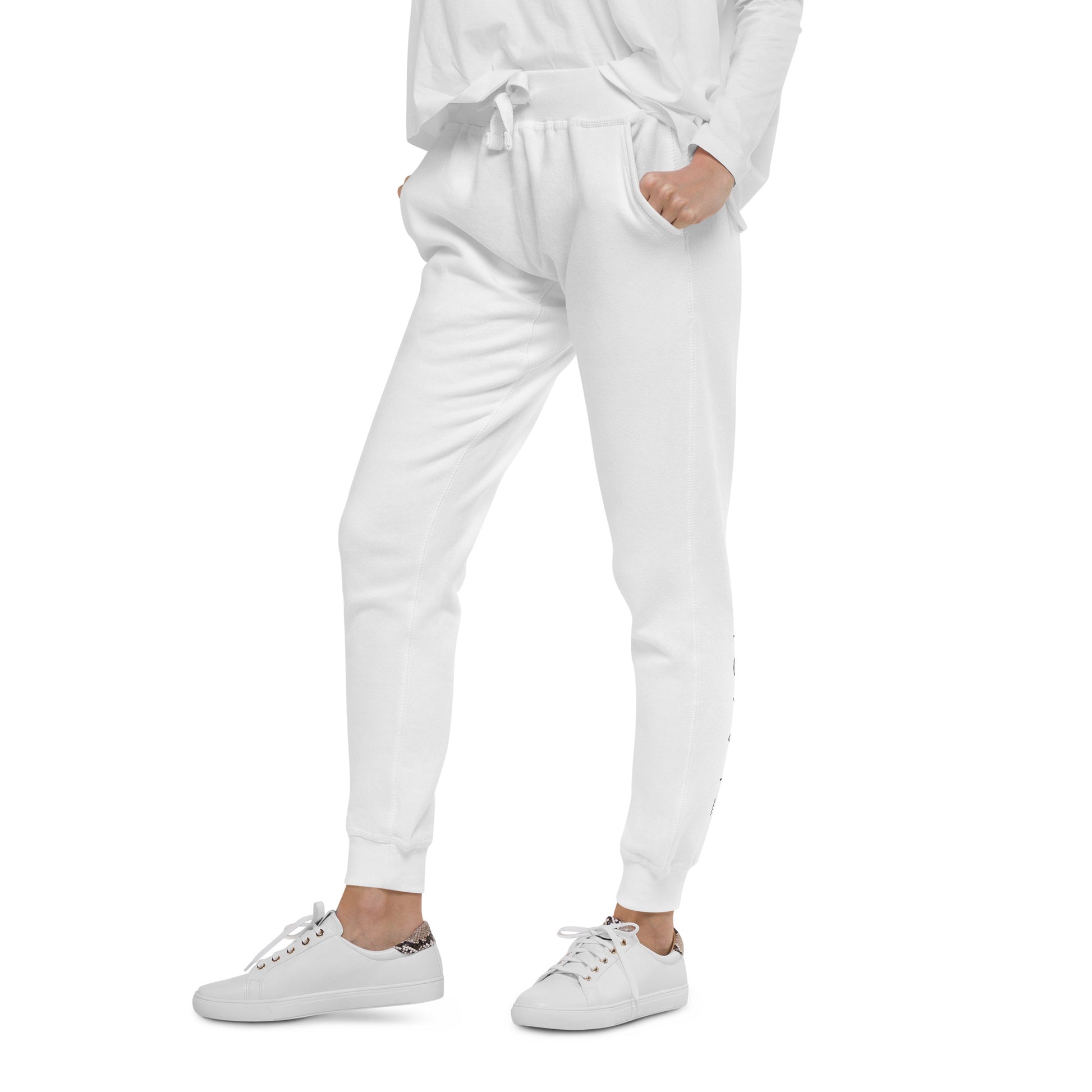 FLAKOUT Logo Back Leg Unisex Fleece Sweatpants - White - FLAKOUT