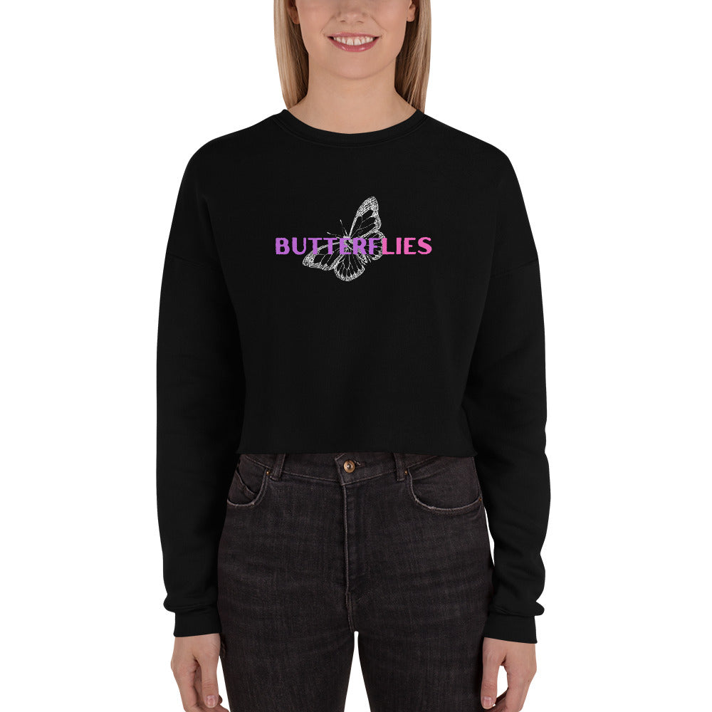 Whispers Of Wings Butterflies Women's Crop Sweatshirt - Black - FLAKOUT