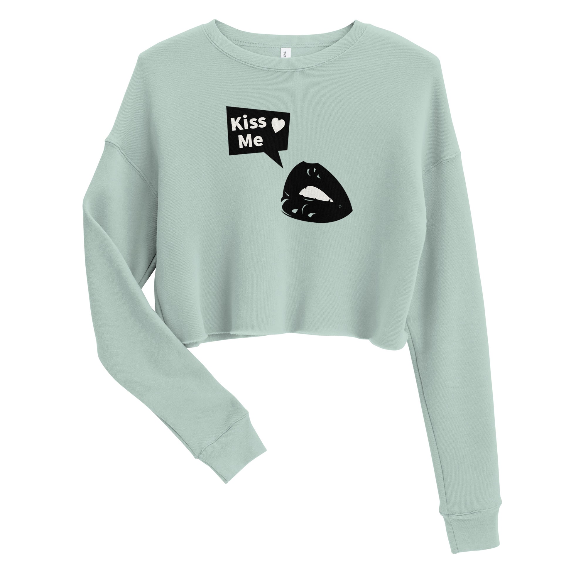 Sweet Talker Kiss Me Women's Crop Sweatshirt - Dusty Blue - FLAKOUT