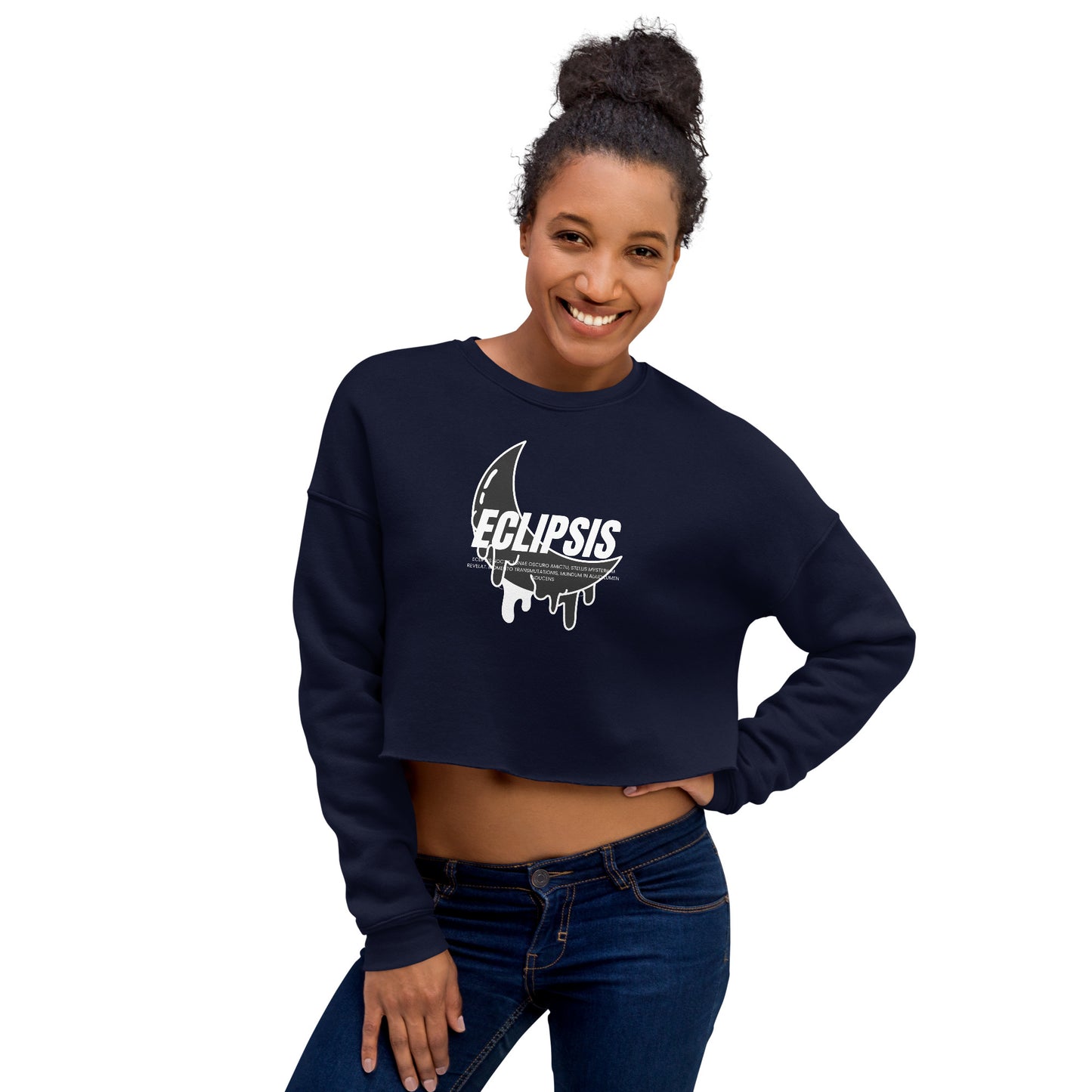 Lunar Eclipsis Women's Crop Sweatshirt - Navy - FLAKOUT