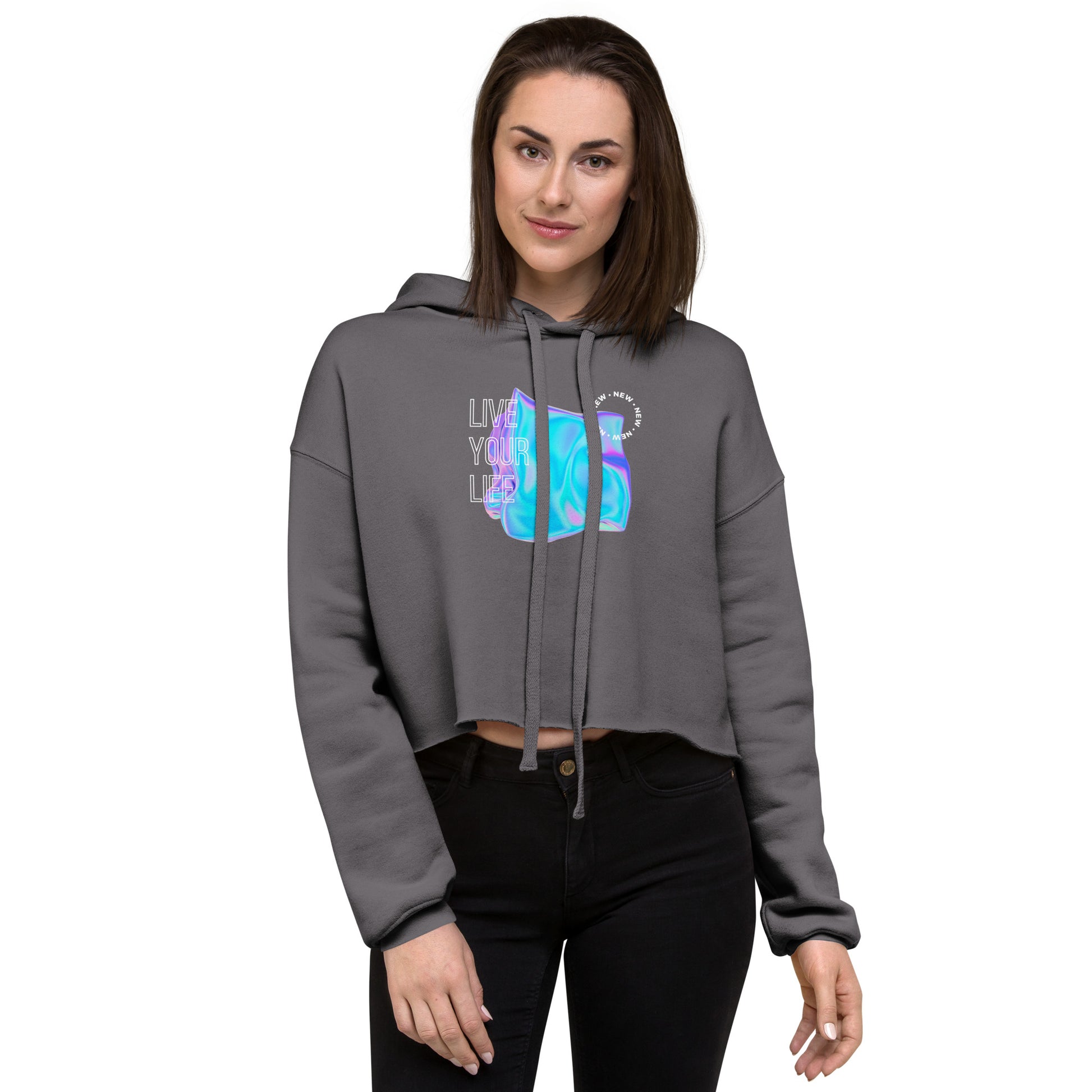 Vivid Existence Live Your Life Women's Crop Hoodie - FLAKOUT